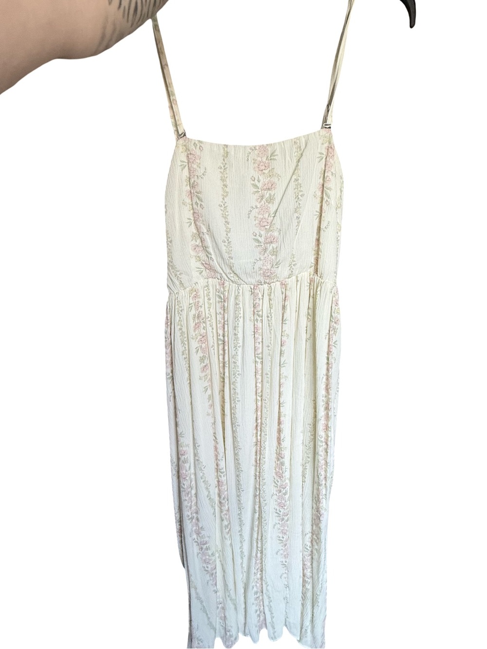 Maurices Ivory Maxi Dress with Pink Floral Stripes
